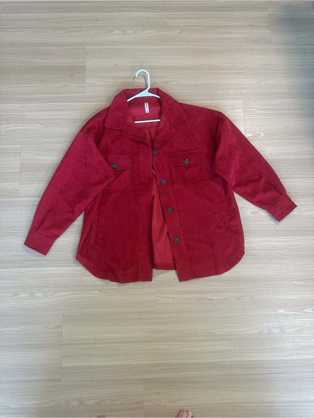Women’s  Red Corduroy Button-Up oversized Shirt Jacket